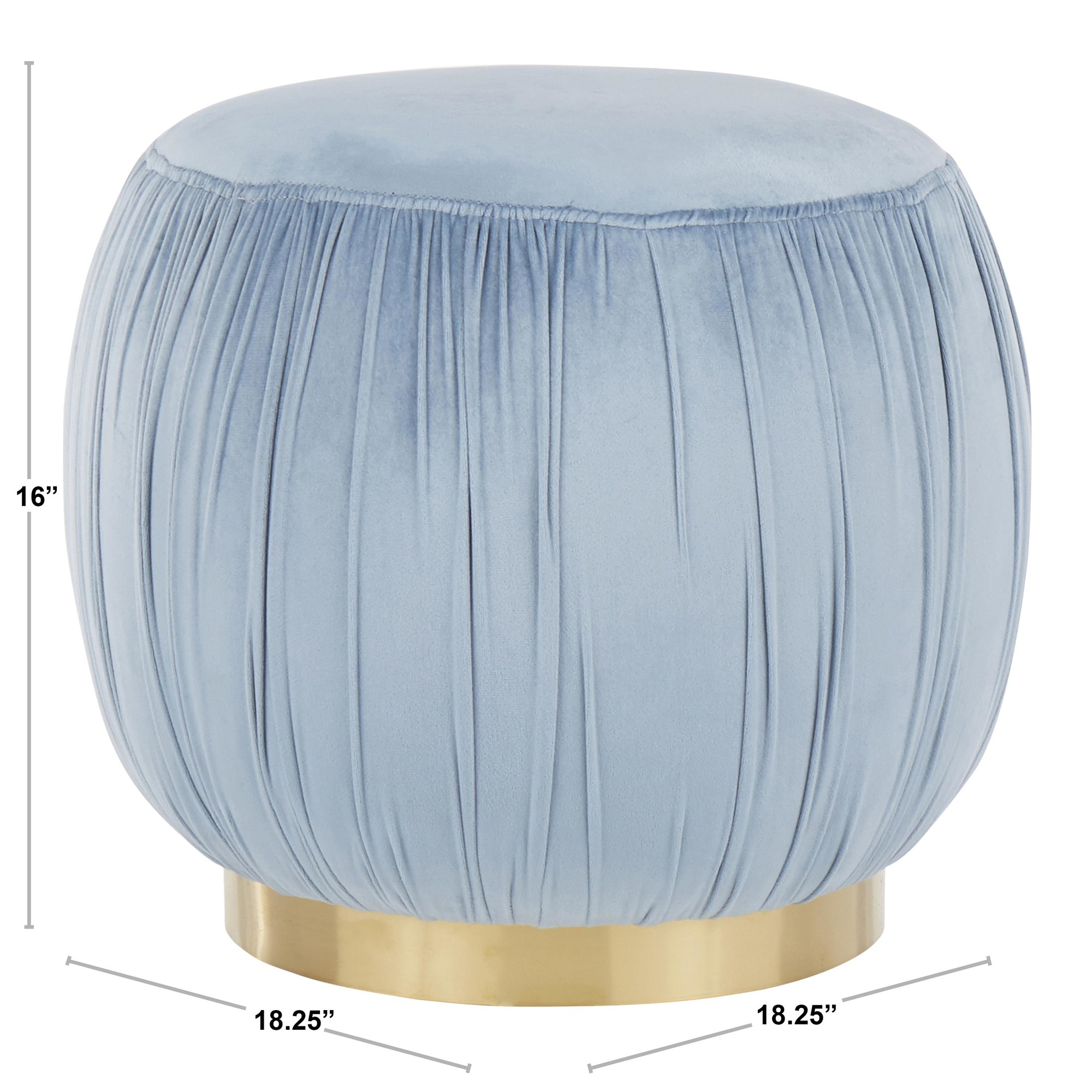 Ruched 18-Inch Gold Metal Cream Velvet Contemporary Ottoman 4 Ruched 18-Inch Gold Metal Cream Velvet Contemporary Ottoman - Image 4