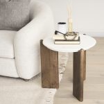 Rumer Dark Brown Wood w/ White Marble Side Table