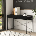 Rustic 2-Drawer Office Desk with Steel Frame and Storage