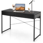Rustic 2-Drawer Office Desk with Steel Frame and Storage