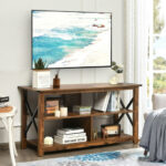 Rustic 3-Tier TV Stand with Open Shelves and Cable Management 37 Rustic 3-Tier TV Stand with Open Shelves and Cable Management