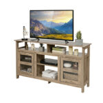 Rustic 58 Inch TV Stand with Cabinets and Shelves