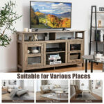 Rustic 58 Inch TV Stand with Cabinets and Shelves