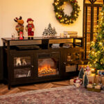 Rustic 58 Inch TV Stand with Cabinets and Shelves