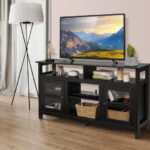Rustic 58 Inch TV Stand with Cabinets and Shelves
