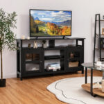 Rustic 58 Inch TV Stand with Cabinets and Shelves