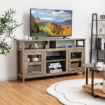 Rustic 58 Inch TV Stand with Cabinets and Shelves