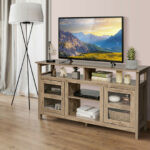 Rustic 58 Inch TV Stand with Cabinets and Shelves