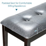 Rustic Button Tufted Upholstered PU Bench with Solid Wood Legs
