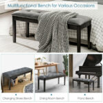 Rustic Button Tufted Upholstered PU Bench with Solid Wood Legs