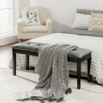 Rustic Button Tufted Upholstered PU Bench with Solid Wood Legs