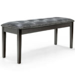 Rustic Button Tufted Upholstered PU Bench with Solid Wood Legs