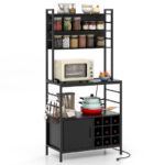 Rustic Coffee Bar Cabinet with Power Outlet and Wine Storage