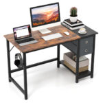 Rustic Home Office Desk with Drawers and Side Hook