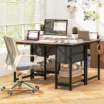 Rustic Home Office Desk with Drawers and Side Hook