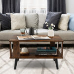 Rustic Mid-Century Coffee Table with Storage and Open Shelf
