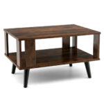 Rustic Mid-Century Coffee Table with Storage and Open Shelf