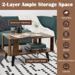Rustic Mid-Century Coffee Table with Storage and Open Shelf