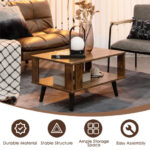 Rustic Mid-Century Coffee Table with Storage and Open Shelf