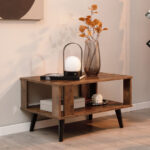 Rustic Mid-Century Coffee Table with Storage and Open Shelf