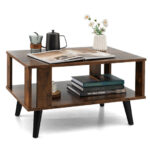 Rustic Mid-Century Coffee Table with Storage and Open Shelf