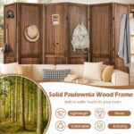 Rustic Pegboard Room Divider with Solid Wood Frame (4-Panel)