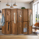 Rustic Pegboard Room Divider with Solid Wood Frame (4-Panel)