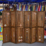 Rustic Pegboard Room Divider with Solid Wood Frame (4-Panel)