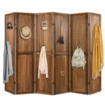 Rustic Pegboard Room Divider with Solid Wood Frame (4-Panel)
