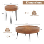 Rustic Round Coffee Tables with Pine Wood Top and Metal Frame (Set of 2)