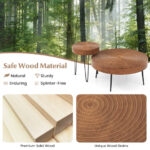 Rustic Round Coffee Tables with Pine Wood Top and Metal Frame (Set of 2)