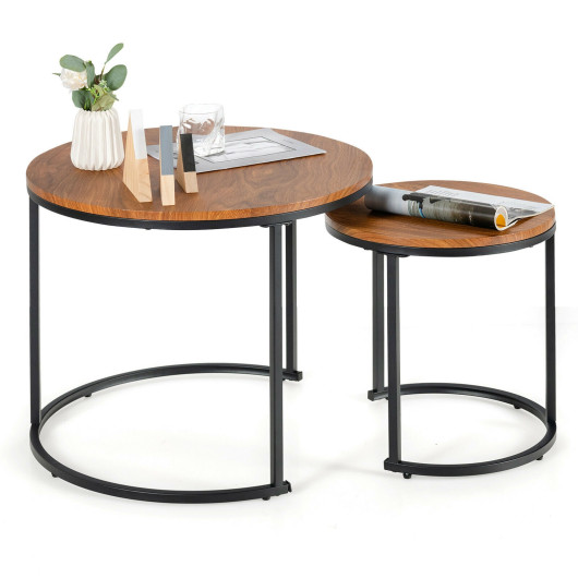 Rustic Round Nesting Coffee Tables with Adjustable Feet (Set of 2) 11 Rustic Round Nesting Coffee Tables with Adjustable Feet (Set of 2) - Image 11