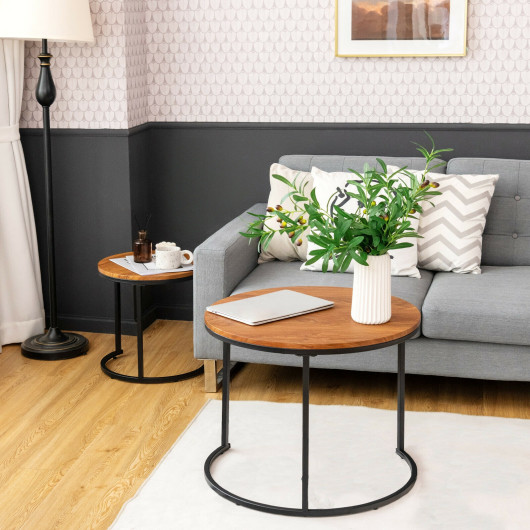 Rustic Round Nesting Coffee Tables with Adjustable Feet (Set of 2) 13 Rustic Round Nesting Coffee Tables with Adjustable Feet (Set of 2) - Image 13