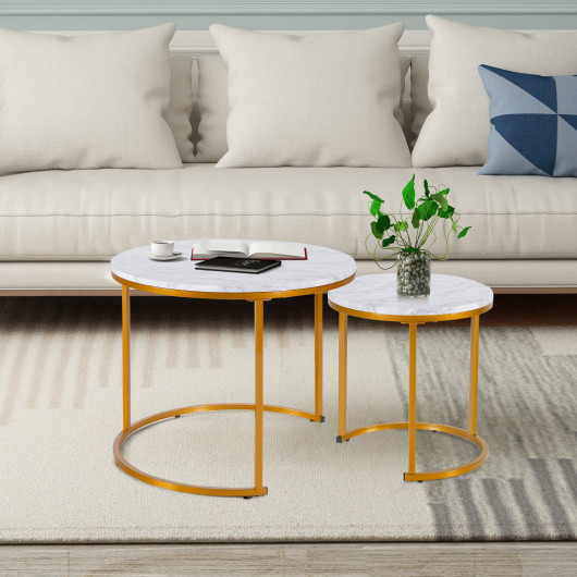 Rustic Round Nesting Coffee Tables with Adjustable Feet (Set of 2) 16 Rustic Round Nesting Coffee Tables with Adjustable Feet (Set of 2) - Image 16