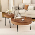 Rustic Wooden Coffee Tables with Metal Legs and Adjustable Pads (Set of 2)
