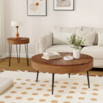 Rustic Wooden Coffee Tables with Metal Legs and Adjustable Pads (Set of 2)
