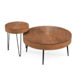 Rustic Wooden Coffee Tables with Metal Legs and Adjustable Pads (Set of 2)