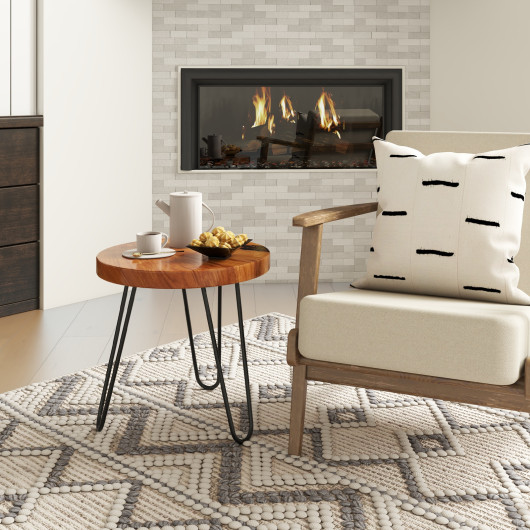 Rustic Teak Wood Live Edge Side Table with Metal Legs