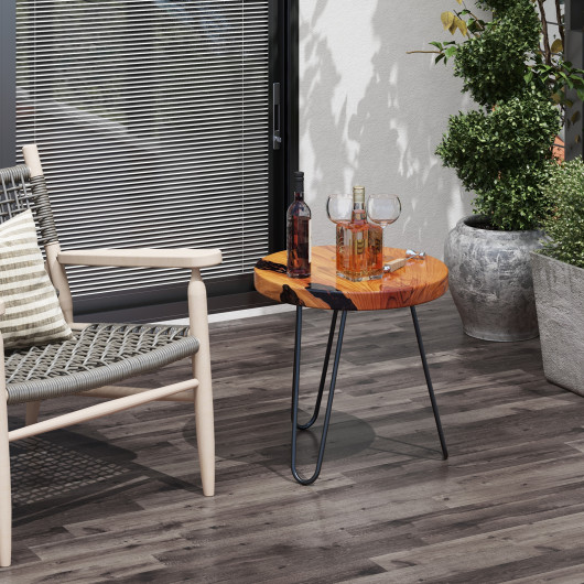 Rustic Teak Wood Live Edge Side Table with Metal Legs - Image 2