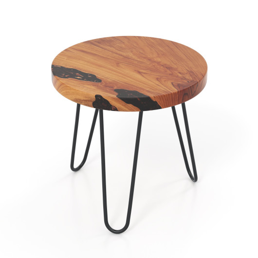 Rustic Teak Wood Live Edge Side Table with Metal Legs - Image 3
