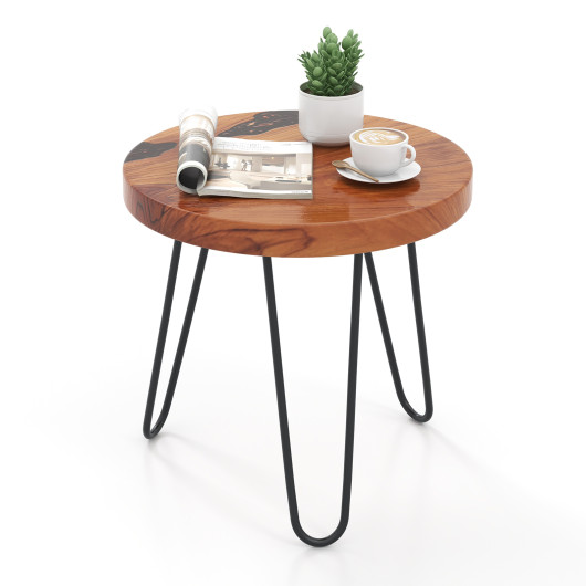 Rustic Teak Wood Live Edge Side Table with Metal Legs - Image 4