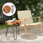 Rustic Teak Wood Live Edge Side Table with Metal Legs