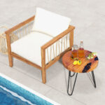 Rustic Teak Wood Live Edge Side Table with Metal Legs