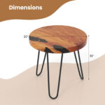 Rustic Teak Wood Live Edge Side Table with Metal Legs