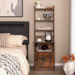 6 Tier Bookshelf with Charging Station and Adjustable Cabinet
