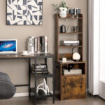 6 Tier Bookshelf with Charging Station and Adjustable Cabinet