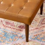 Tan Leather Mid-Century Tufted Ottoman with Solid Wood Legs 7 Tan Leather Mid-Century Tufted Ottoman with Solid Wood Legs