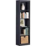 Slim 5-Shelf Bookcase Space-Saving Storage Unit in Dark Blue