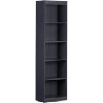 Slim 5-Shelf Bookcase Space-Saving Storage Unit in Dark Blue