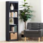 Slim 5-Shelf Bookcase Space-Saving Storage Unit in Dark Blue